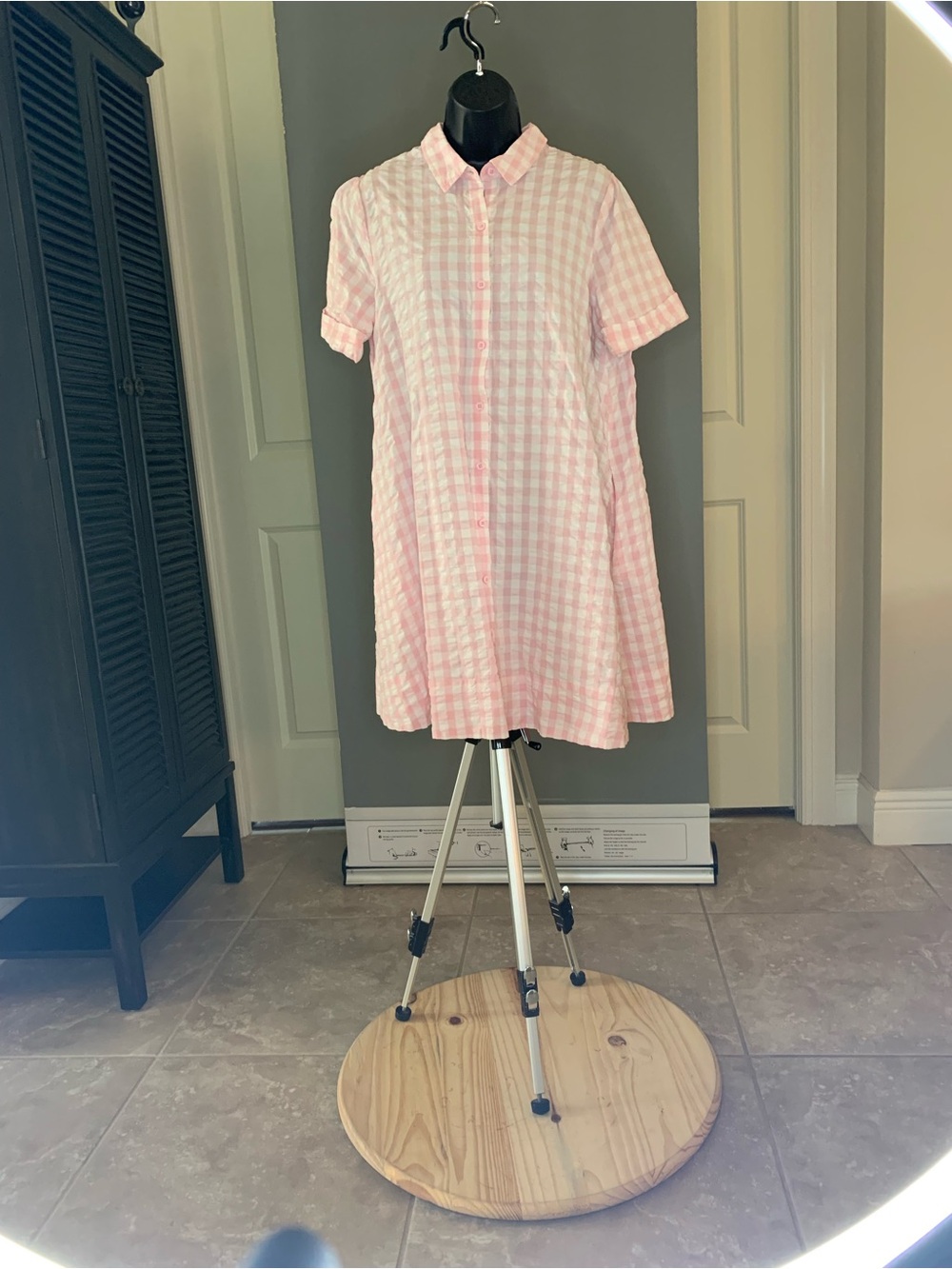 Lisa Marie Fernandez Pink and White Gingham Short-Sleeve Shirt Dress